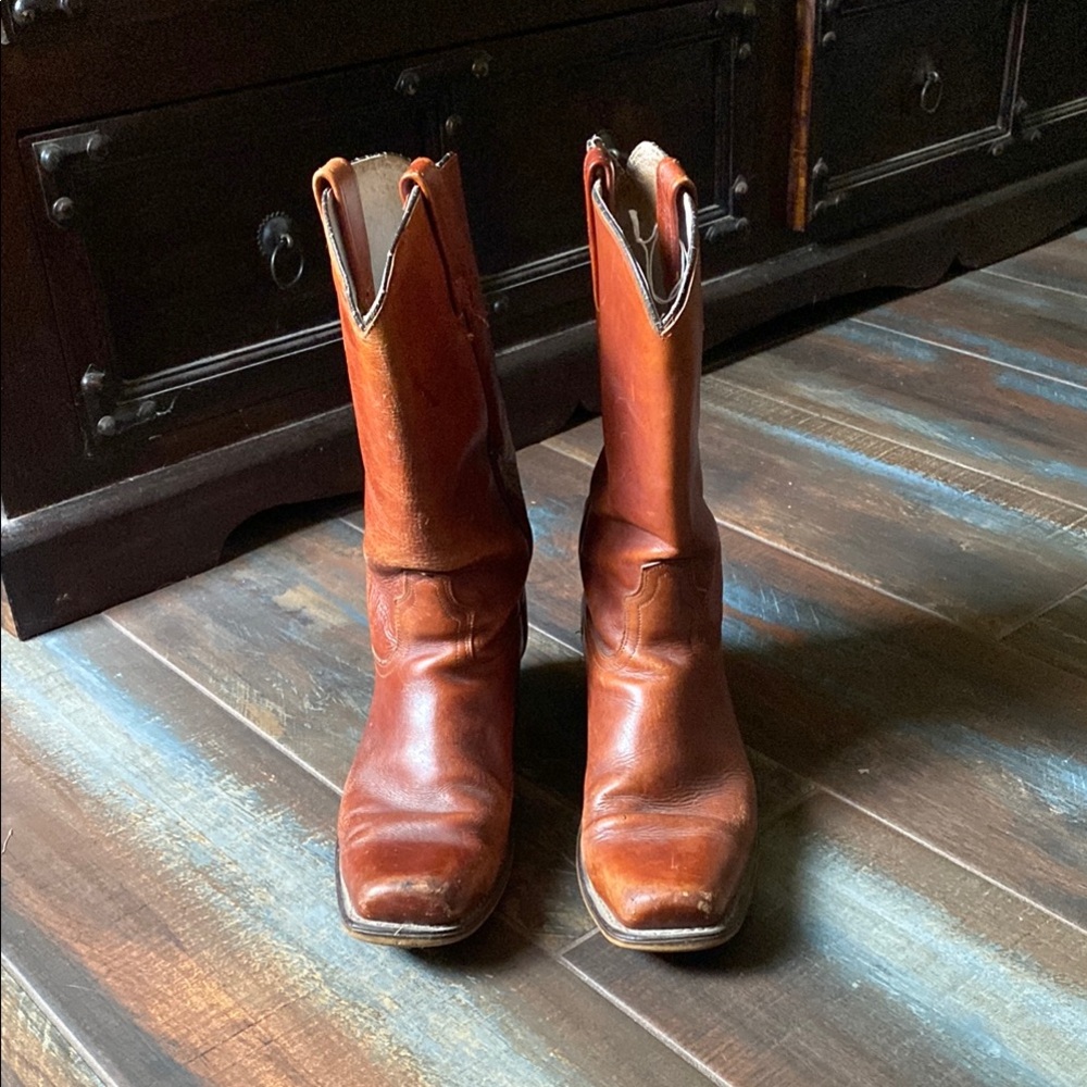 Cowboy Boots. No Brand. Made in USA. Whiskey color. Size 8 1/2 D.